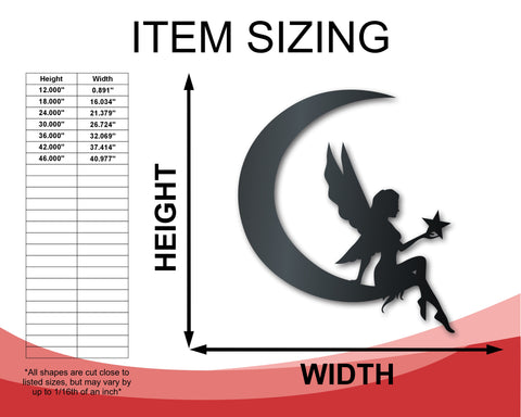 Metal Crescent Fairy Wall Art | Indoor Outdoor | Up to 46" | Over 20 Color Options