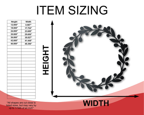 Metal Berry Wreath Wall Art | Holiday | Indoor Outdoor | Up to 36" | Over 20 Color Options