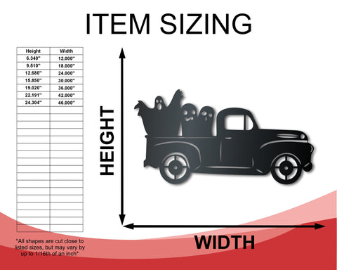 Metal Ghost Pickup Truck Wall Art | Halloween | Indoor Outdoor | Up to 36" | Over 20 Color Options