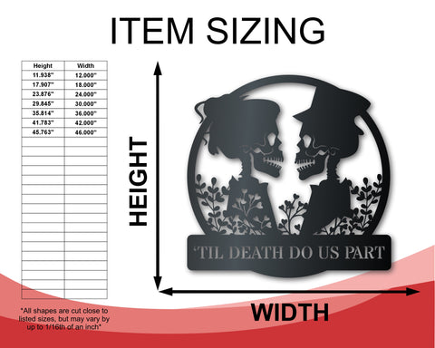 Custom Metal Skeletal Love Wall Art | Halloween | Wedding | Indoor Outdoor | Up to 36" | Over 20 Color Options