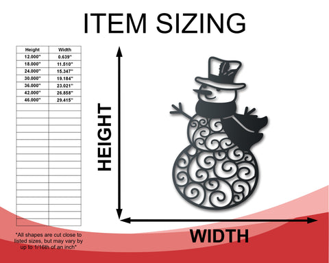 Metal Snowman Wall Art | Winter Holiday | Indoor Outdoor | Up to 36" | Over 20 Color Options