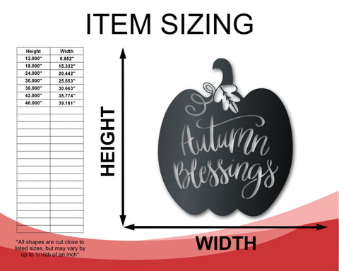 Metal Autumn Blessings Wall Art | Indoor Outdoor | Up to 36" | Over 20 Color Options