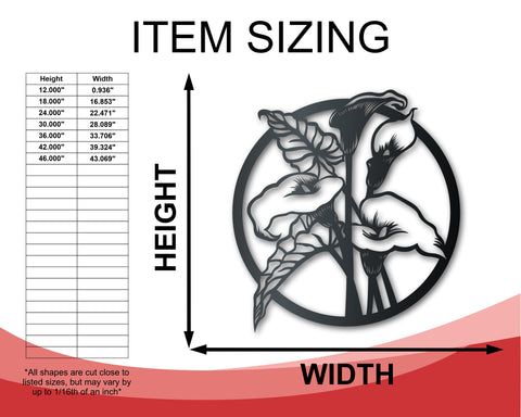 Calla Lily Metal Wall Art | Metal Garden Flower Decor | Indoor Outdoor | Up to 46" | Over 20 Color Options