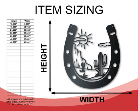 Metal Desert Horseshoe Wall Art | Southwest Desert Decor | Indoor Outdoor | Up to 46" | Over 20 Color Options