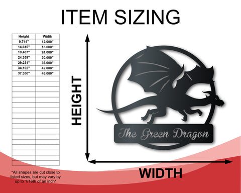 Metal Dragon Wall Art | Fantasy Dragon Sign | Indoor Outdoor | Up to 46" | Over 20 Color Options