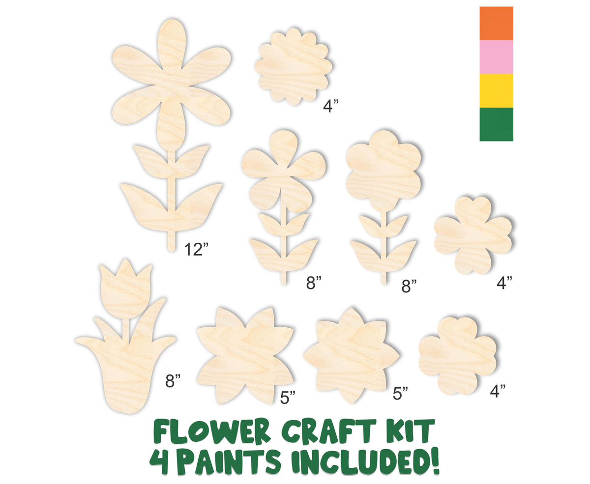 Unfinished Wood Flower Craft Kit Bundle Wood Craft Cutouts 1/8" Th
