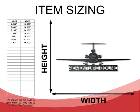 Custom Airplane Metal Sign | Aviation Wall Art | Indoor Outdoor | Up to 46" | Over 20 Color Options