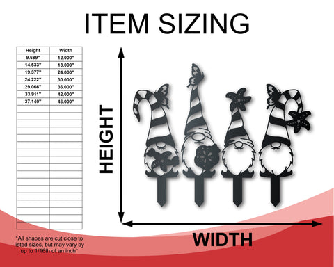 Beach Gnomes Metal Garden Stakes | Set of Four Garden Stakes | Up to 24" | Over 20 Color Options