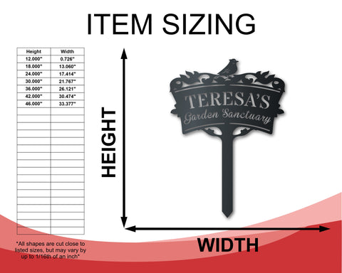 Bird Garden Stake Custom Metal Wall Art | Indoor Outdoor | Up to 46" | Over 20 Color Options