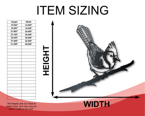 Blue Jay Tree Stake Metal Wall Art | Indoor Outdoor | Up to 46" | Over 20 Color Options