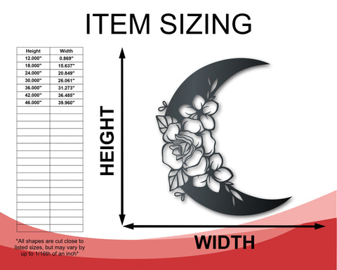 Botanical Moon Metal Wall Art | Indoor Outdoor | Up to 46" | Over 20 Color Options