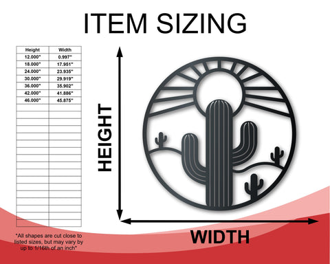 Metal Cactus Sun Wall Art | American Southwest Decor | Indoor Outdoor | Up to 46" | Over 20 Color Options