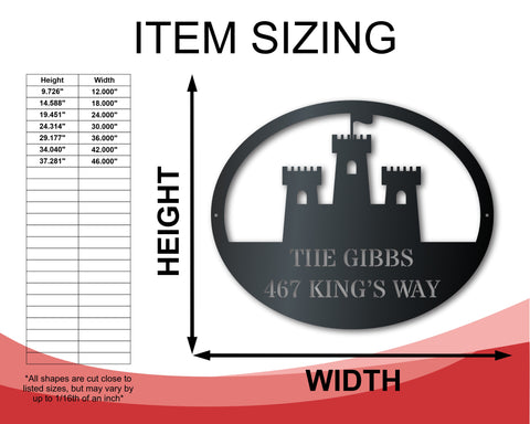 Custom Metal Castle Fort Address Wall Art | Medieval Metal Sign | Indoor Outdoor | Up to 46" | Over 20 Color Options