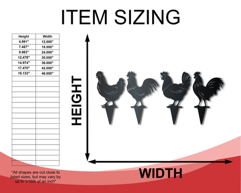 Metal Chicken Garden Stakes | Metal Garden Set | Outdoor | Up to 24" | Over 20 Color Options