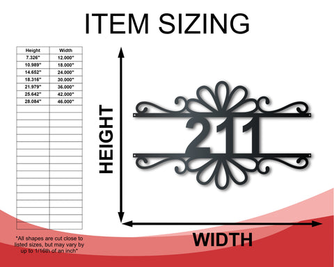 Custom Metal Flourish Address Wall Art | House Number Sign | Indoor Outdoor | Up to 46" | Over 20 Color Options