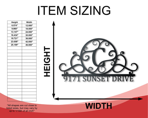 Custom Metal Monogram Address Wall Art | Indoor Outdoor | Up to 46" | Over 20 Color Options