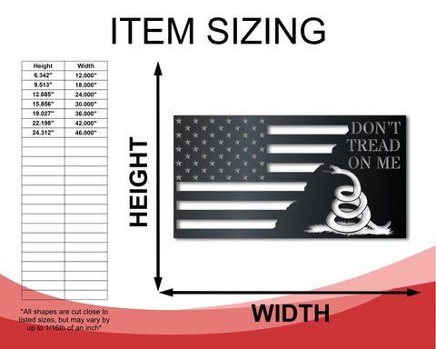Metal Don't Tread on Me Wall Art | American Flag Sign | Indoor Outdoor | Up to 46" | Over 20 Color Options