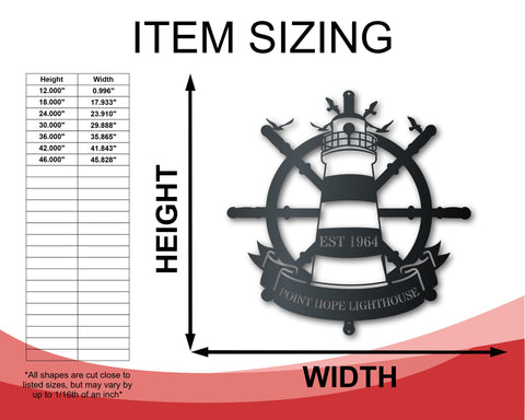 Custom Metal Lighthouse Sign | Nautical Wall Art | Indoor Outdoor | Up to 46" | Over 20 Color Options