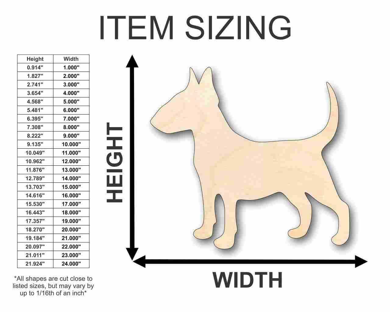 Unfinished Wooden Bull Terrier Dog Shape - Animal - Pet - Craft - up to 24" DIY-24 Hour Crafts