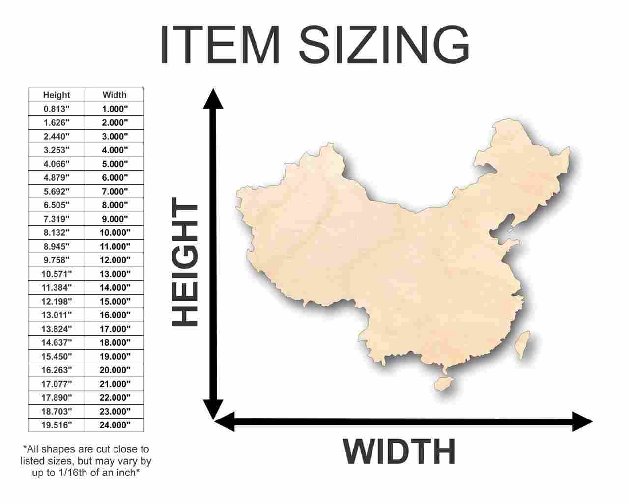 Unfinished Wooden China Shape - Countries - Craft - up to 24" DIY-24 Hour Crafts