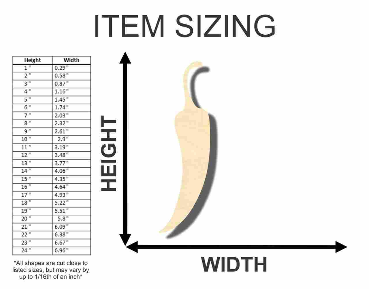 Unfinished Wooden Chile Pepper Shape - Cooking - Craft - up to 24" DIY-24 Hour Crafts