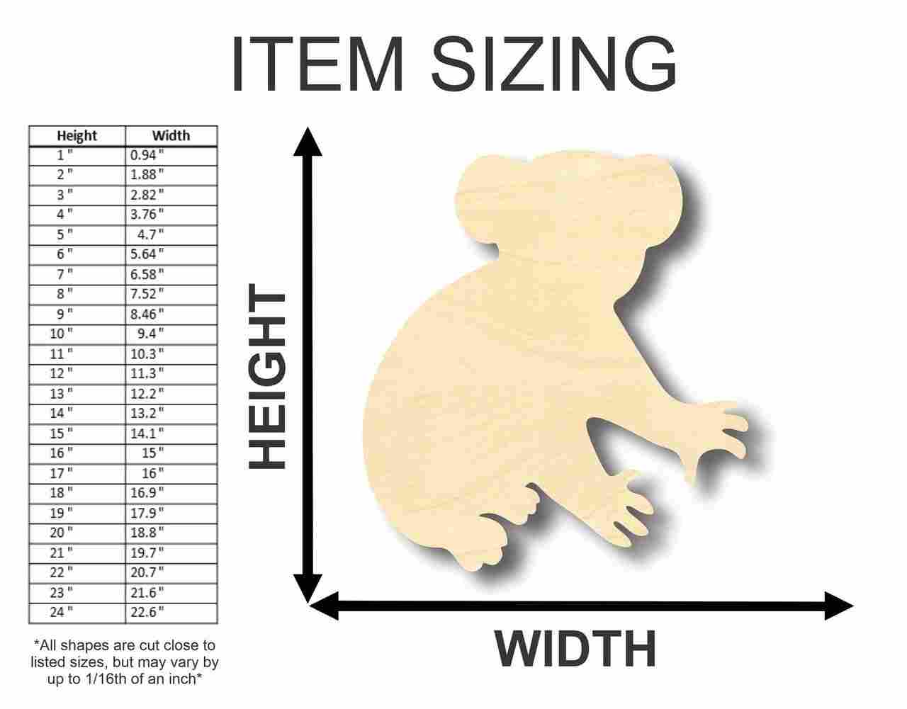 Unfinished Wooden Koala Bear Shape - Animal - Craft - up to 24" DIY-24 Hour Crafts