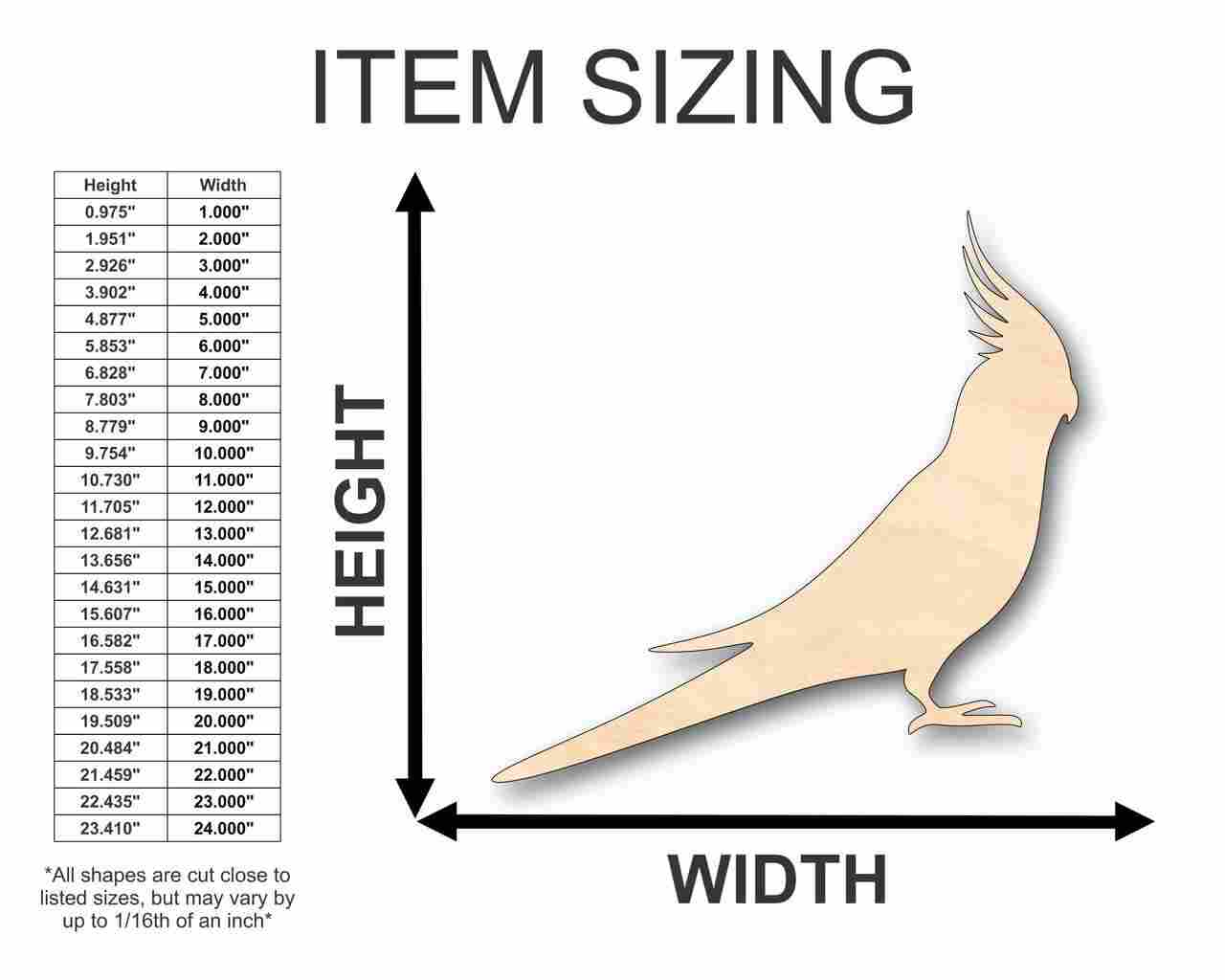 Unfinished Wooden Cockatiel Shape - Animal - Wildlife - Pet - Craft - up to 24" DIY-24 Hour Crafts