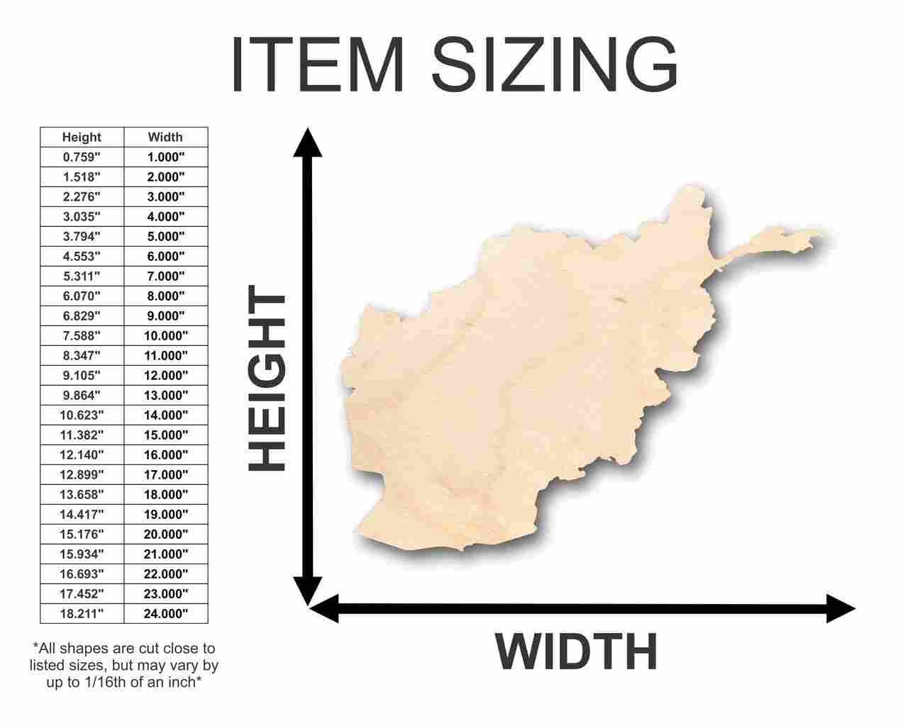 Unfinished Wooden Afghanistan Shape - Country - Craft - up to 24" DIY-24 Hour Crafts