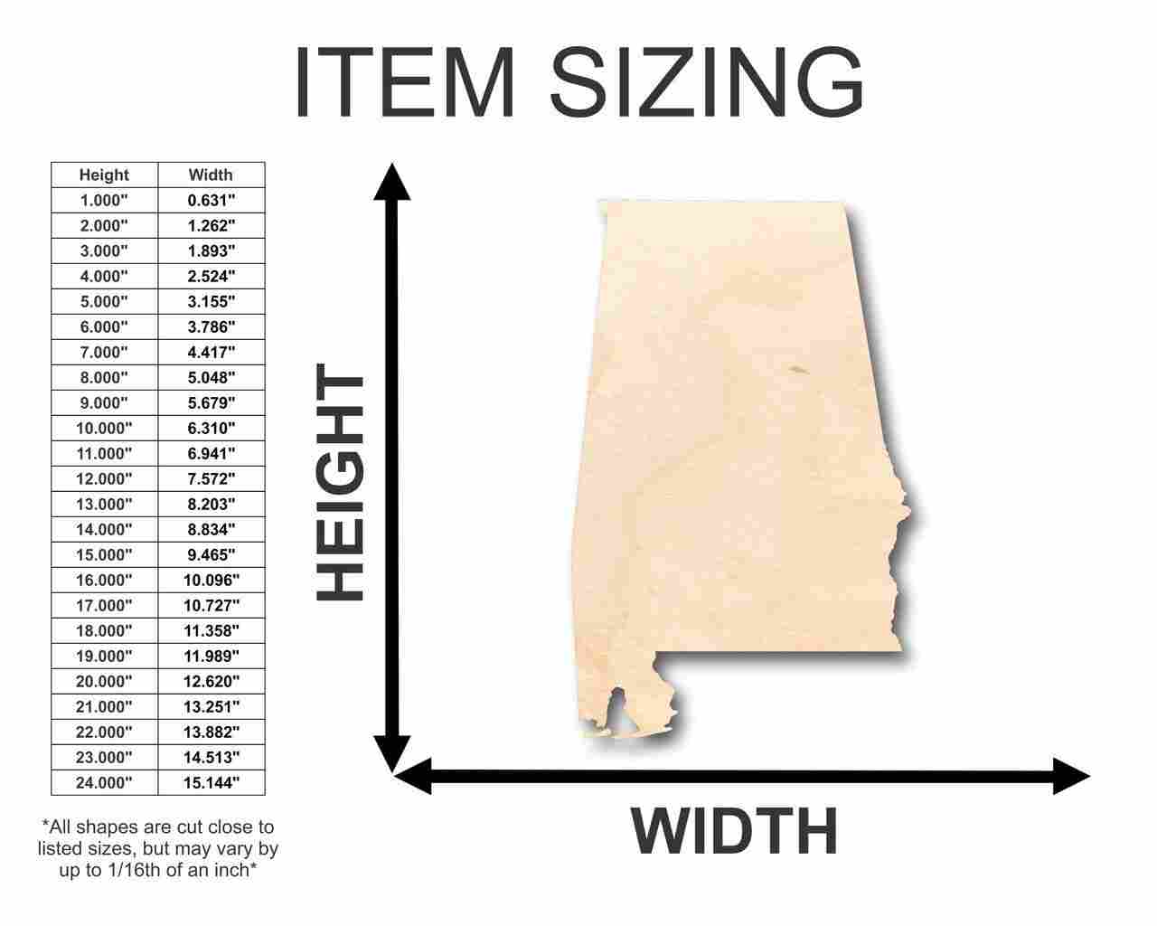 Unfinished Wooden Alabama Shape - State - Craft - up to 24" DIY-24 Hour Crafts