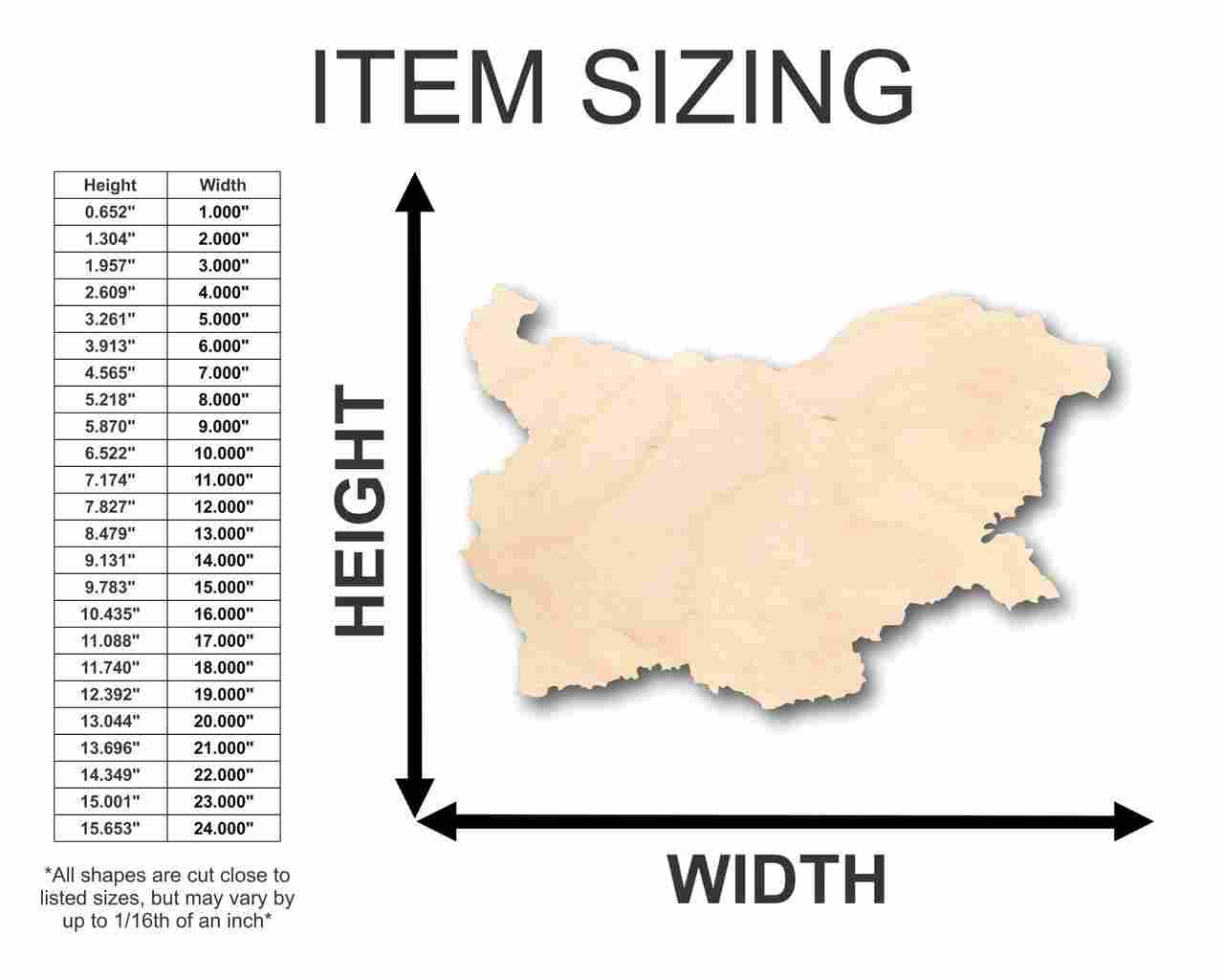 Unfinished Wooden Bulgaria Shape - Country - Craft - up to 24" DIY-24 Hour Crafts