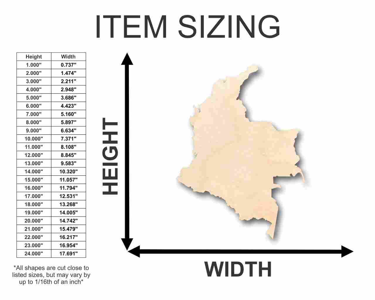 Unfinished Wooden Colombia Shape - Country - Craft - up to 24" DIY-24 Hour Crafts