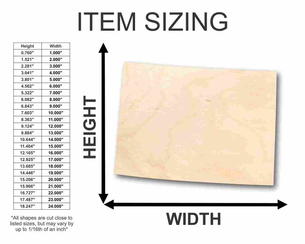 Unfinished Wooden Colorado Shape - State - Craft - up to 24" DIY-24 Hour Crafts