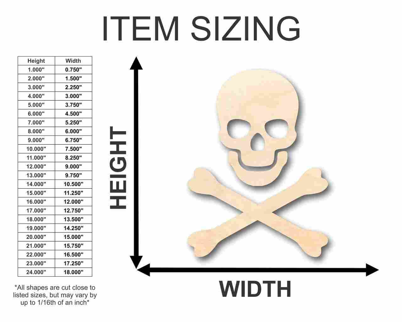 Unfinished Wooden Skull Crossbones Shape - Pirates - 3 Piece Craft - up to 24" DIY-24 Hour Crafts