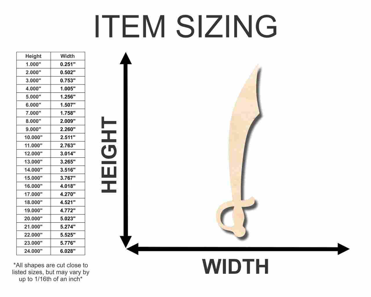 Unfinished Wooden Cutlass Shape - Pirates - Craft - up to 24" DIY-24 Hour Crafts