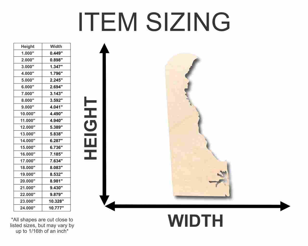 Unfinished Wooden Delaware Shape - State - Craft - up to 24" DIY-24 Hour Crafts