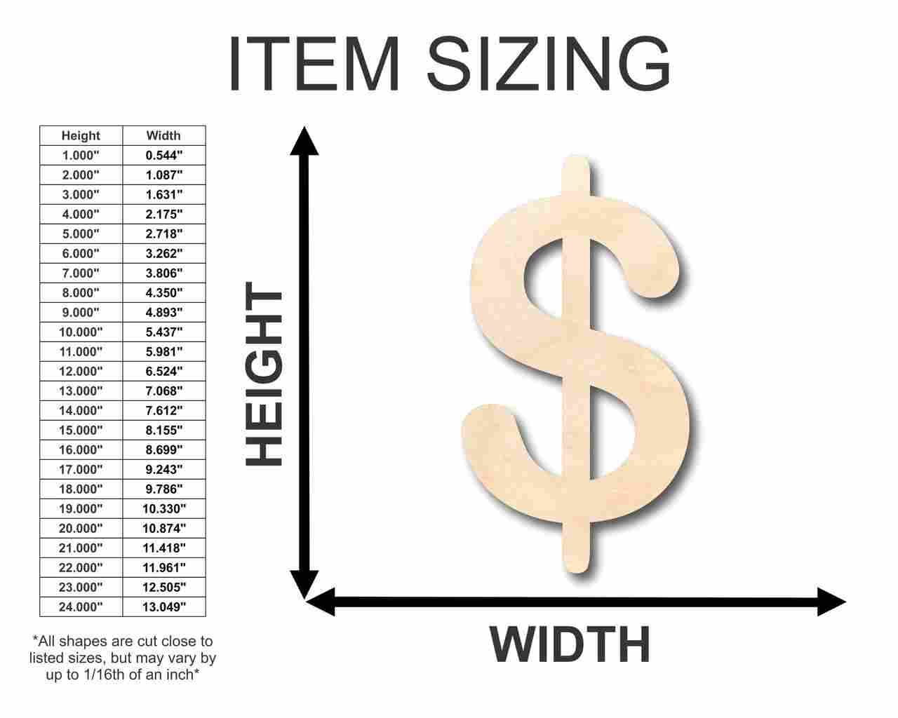 Unfinished Wooden Dollar Sign Shape - Craft - up to 24" DIY-24 Hour Crafts