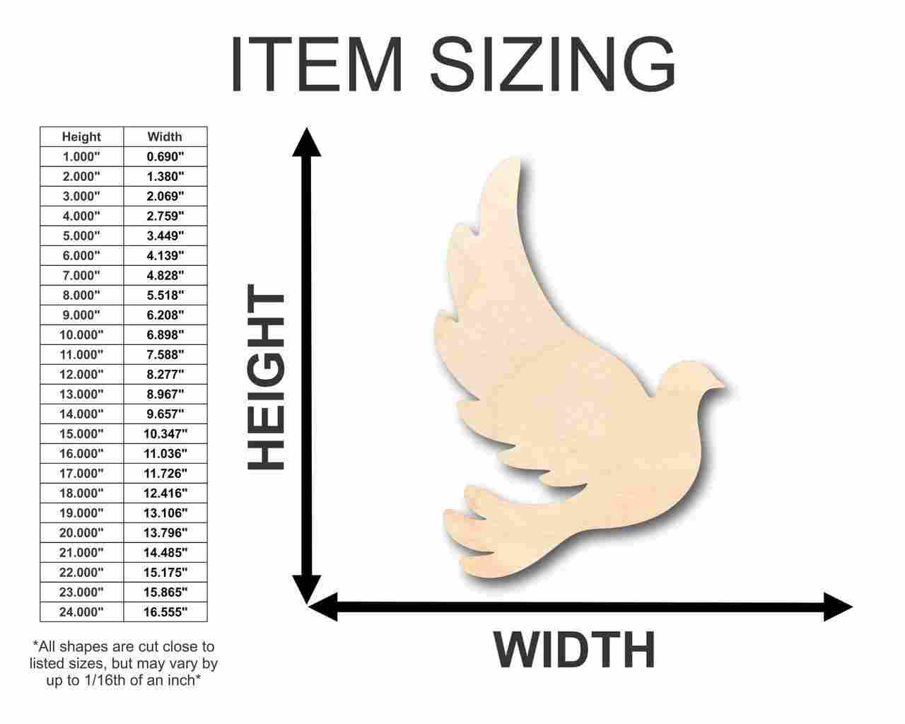 Unfinished Wooden Dove Shape - Bird - Wildlife - Craft - up to 24" DIY-24 Hour Crafts