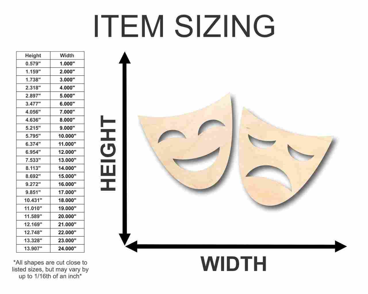 Unfinished Wooden Comedy Tragedy Shape - Theatre - Craft - up to 24" DIY-24 Hour Crafts