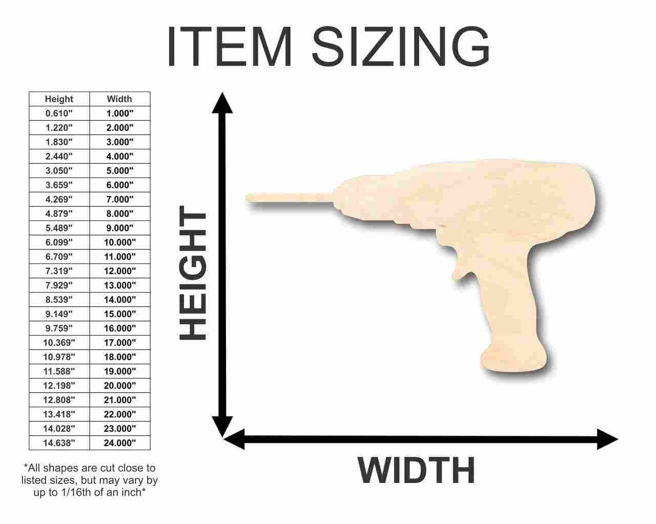 Unfinished Wooden Drill Shape - Tool - Craft - up to 24" DIY-24 Hour Crafts