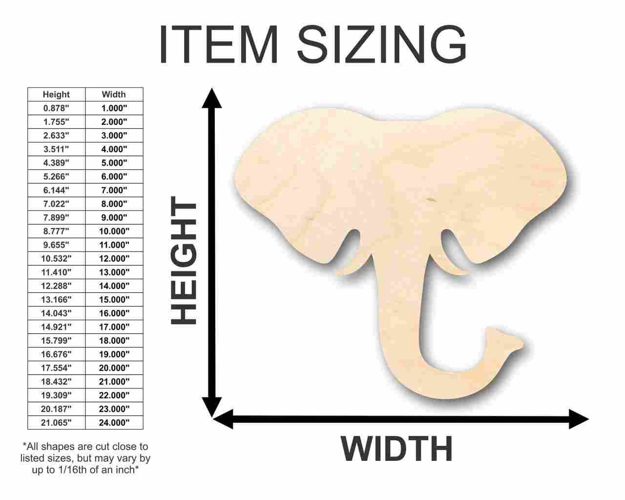 Unfinished Wooden Elephant Head Shape - Animal - Wildlife - Craft - up to 24" DIY-24 Hour Crafts