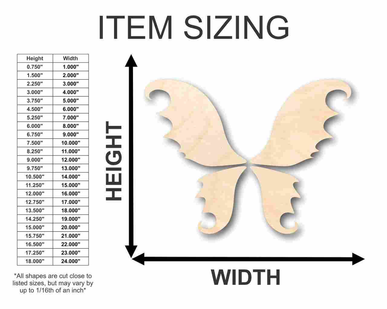 Unfinished Wooden Fairy Wings Shape - Mythical - DIY Costume - 4 Piece Craft - up to 24" DIY-24 Hour Crafts