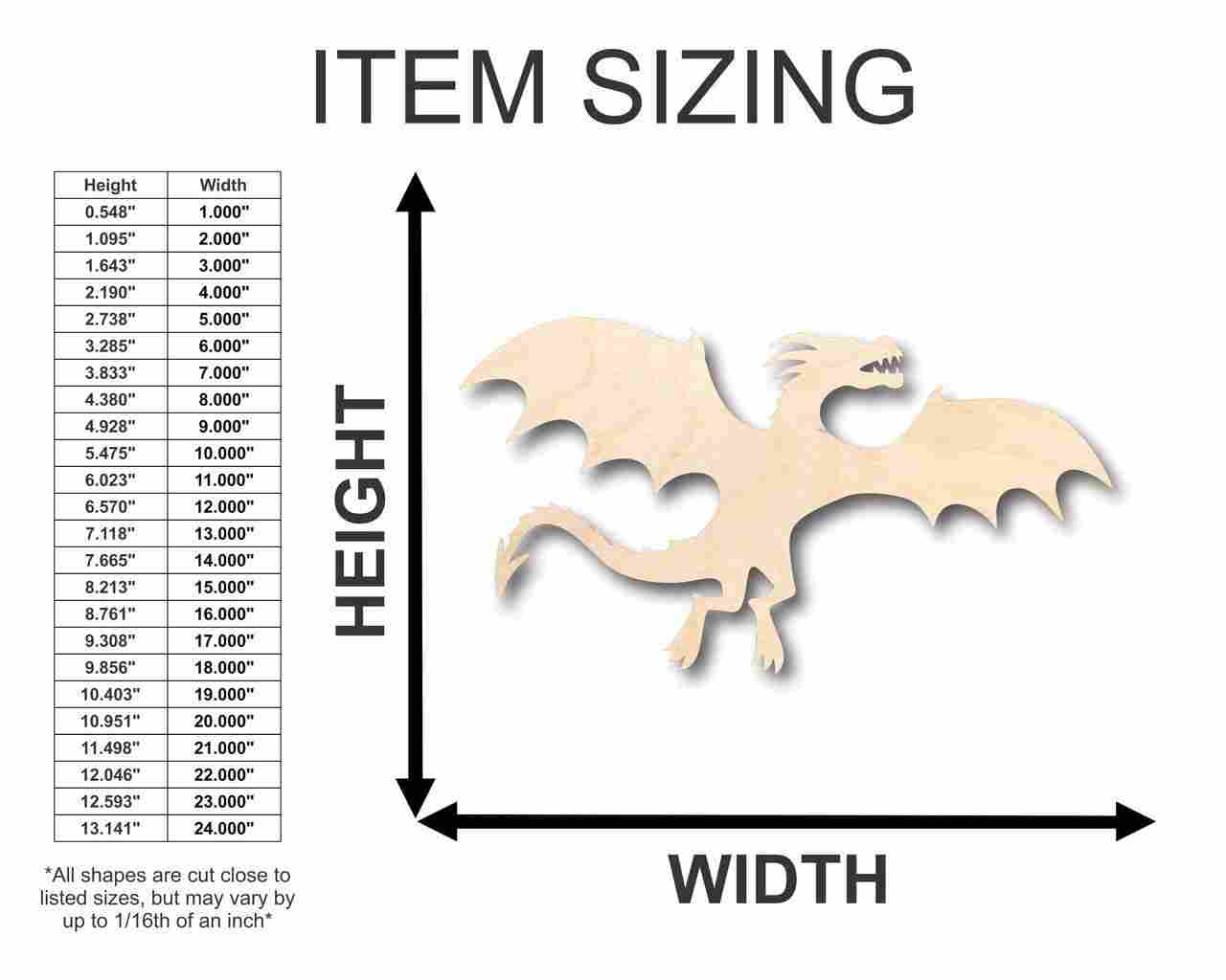 Unfinished Wooden Flying Dragon Shape - Mythical - Beast - Craft - up to 24" DIY-24 Hour Crafts