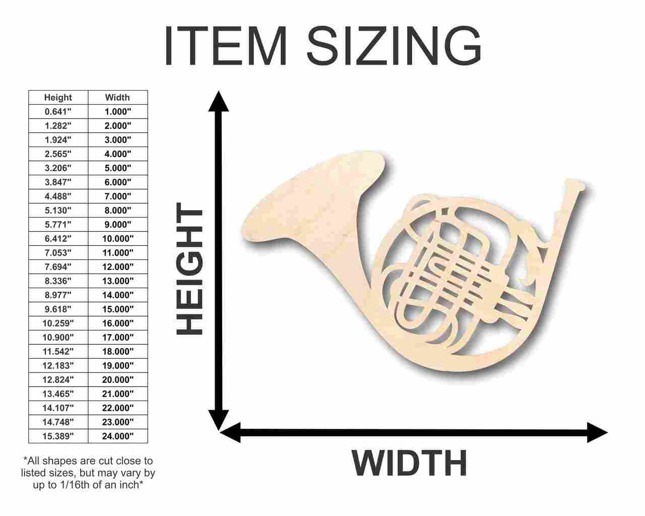 Unfinished Wooden French Horn Shape - Music - Craft - up to 24" DIY-24 Hour Crafts