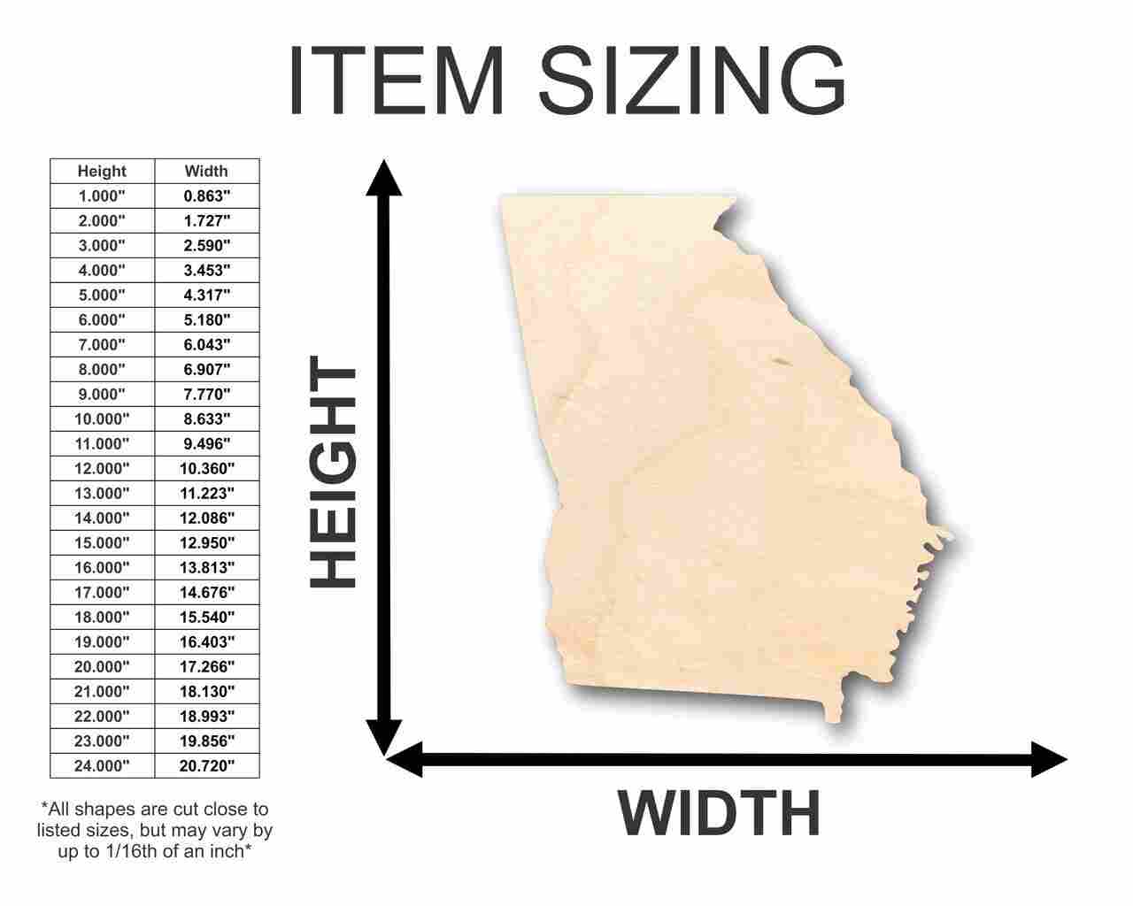 Unfinished Wooden Georgia Shape - State - Craft - up to 24" DIY-24 Hour Crafts