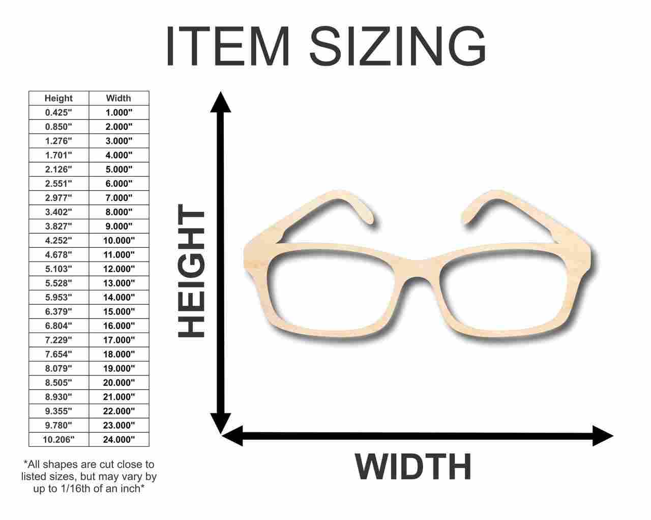 Unfinished Wooden Glasses Shape - Craft - up to 24" DIY-24 Hour Crafts