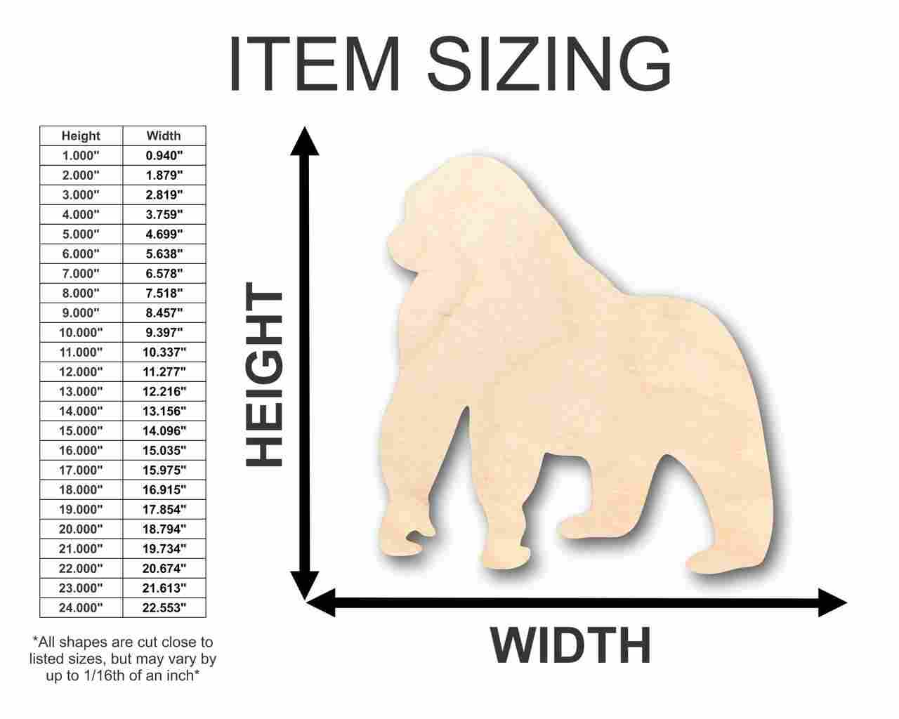 Unfinished Wooden Gorilla Shape - Animal - Wildlife - Craft - up to 24" DIY-24 Hour Crafts