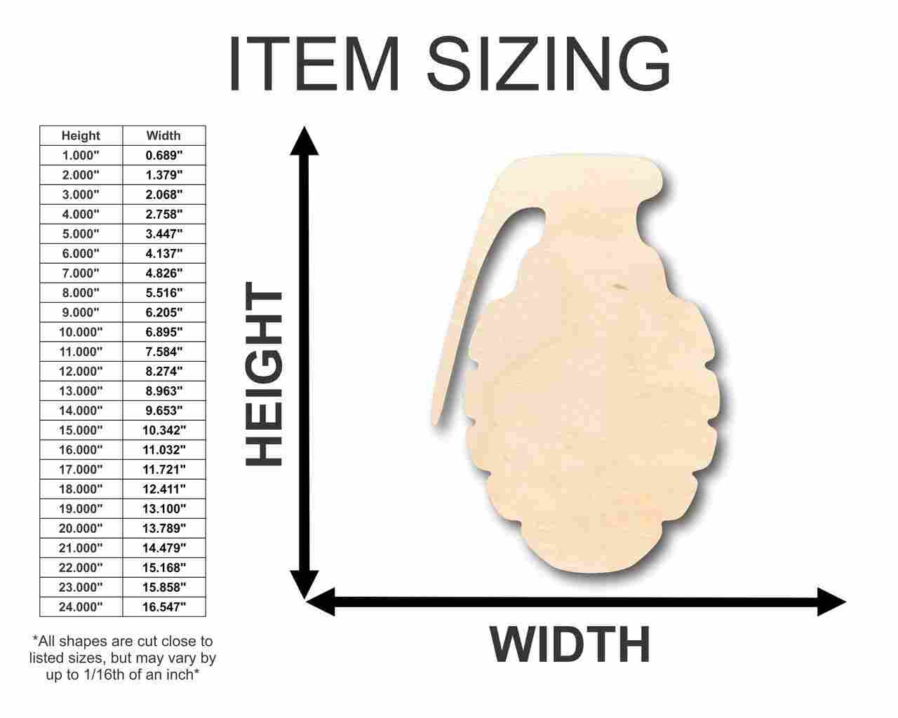 Unfinished Wooden Grenade Shape - Military - Craft - up to 24" DIY-24 Hour Crafts