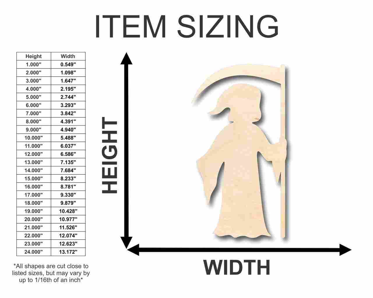 Unfinished Wooden Grim Reaper Shape - Death - Craft - up to 24" DIY-24 Hour Crafts