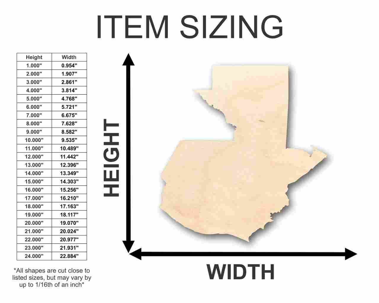 Unfinished Wooden Guatemala Shape - Country - Craft - up to 24" DIY-24 Hour Crafts