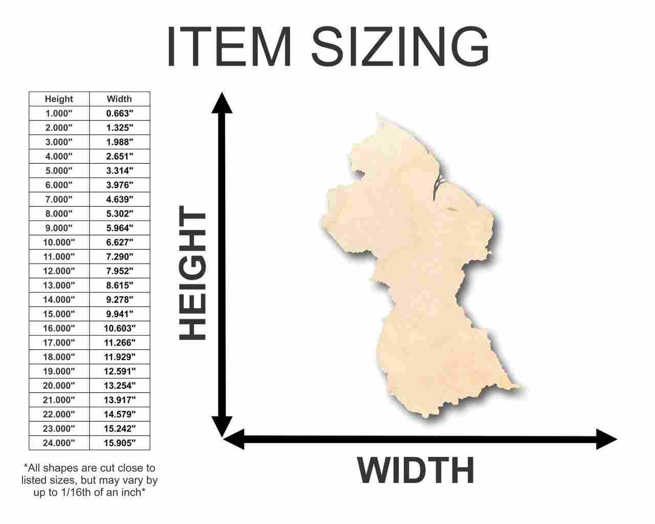 Unfinished Wooden Guyana Shape - Country - Craft - up to 24" DIY-24 Hour Crafts